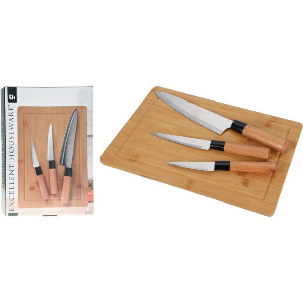 EXCELLENT HOUSEWARE Sada kuchyňských nožů s prkénkem 4 ks bambus KO-C80652970