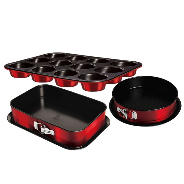 BERLINGERHAUS Sada pečicích forem s titanovým povrchem 3 ks Burgundy Metallic Line muffin BH-7635