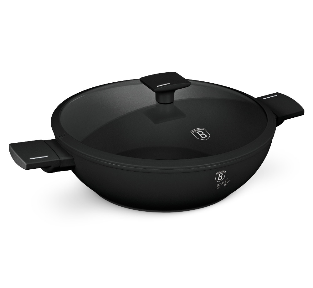 BERLINGERHAUS Pánev WOK s titanovým povrchem a poklicí 30 cm Matte Black Collection BH-8182
