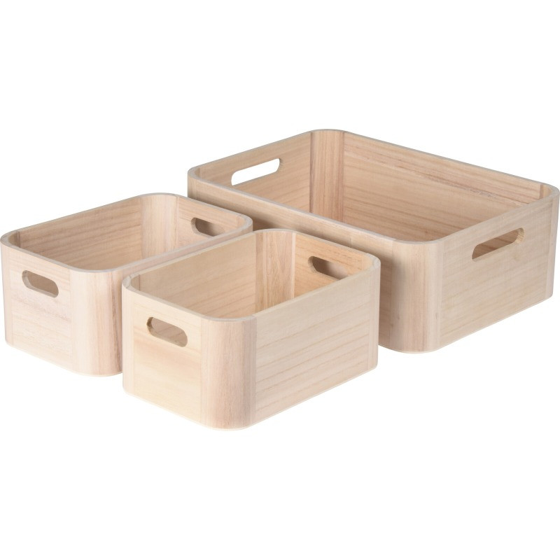 EXCELLENT HOUSEWARE Sada dřevěných úložných boxů 3 ks přírodní KO-KR8000160
