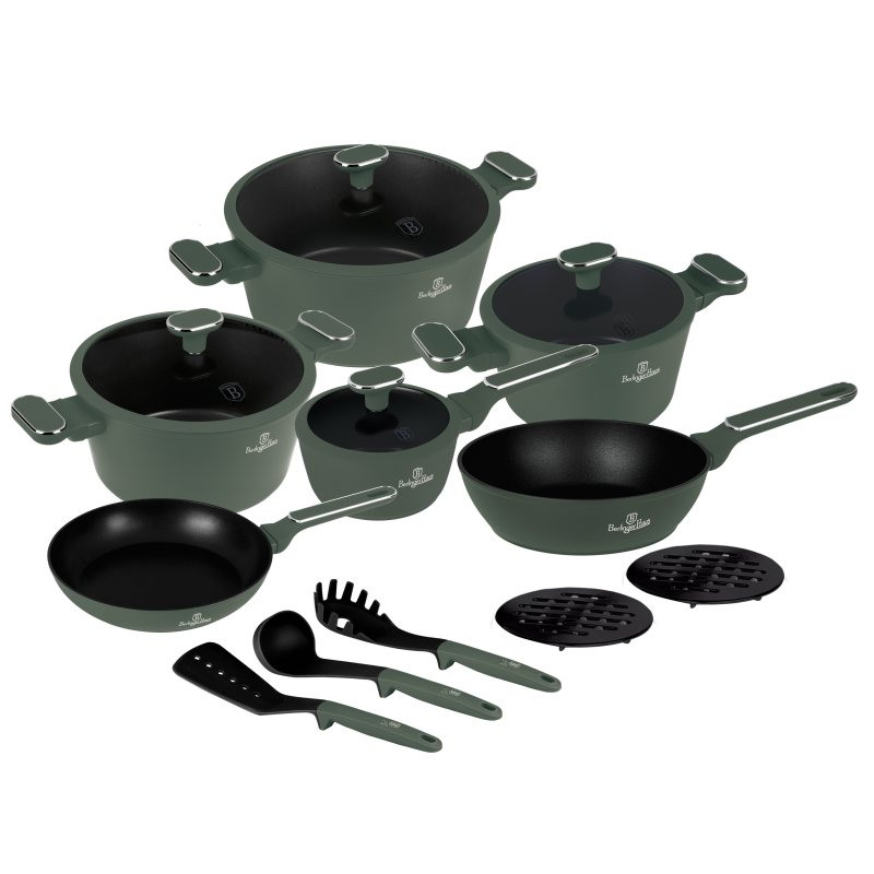 BERLINGERHAUS Sada nádobí s titanovým povrchem 15 ks Matte Green Collection BH-8208