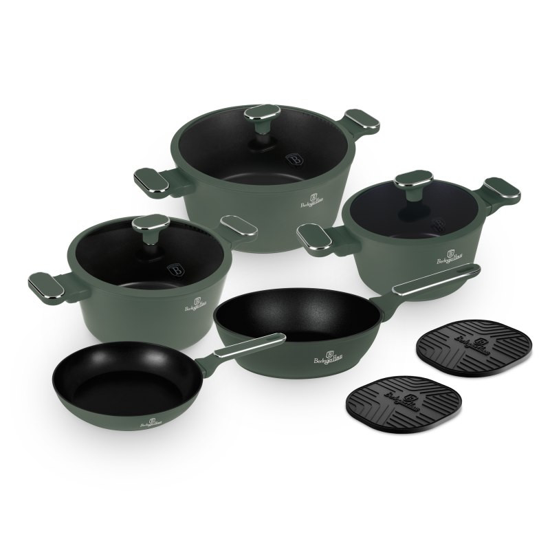 BERLINGERHAUS Sada nádobí s titanovým povrchem 10 ks Matte green Collection BH-8207