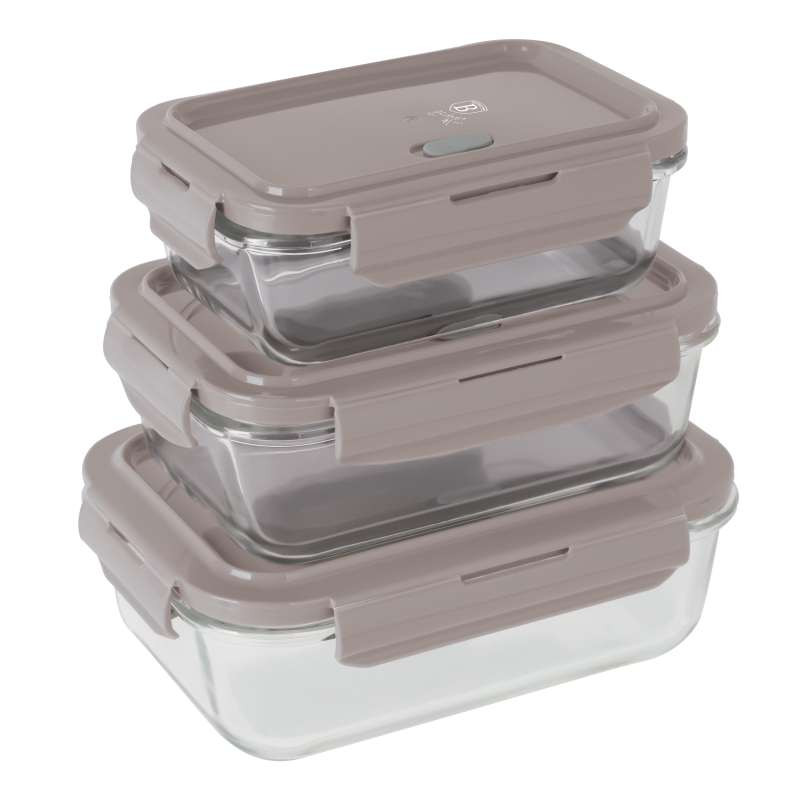 BERLINGERHAUS Dóza na potraviny s víkem skleněná sada 3 ks Taupe Collection BH-8792
