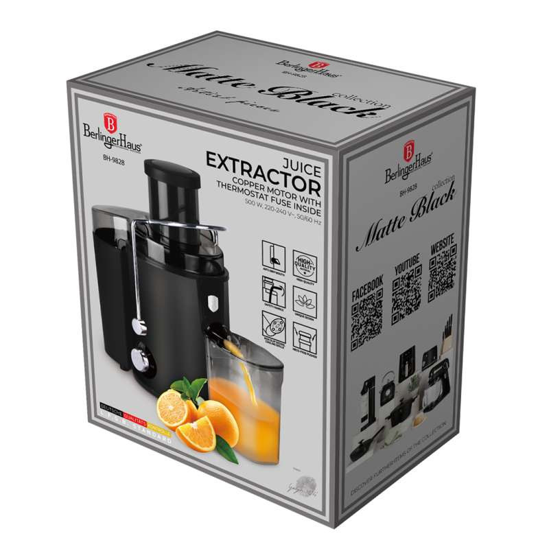 BERLINGERHAUS Odšťavňovač 500 W Matte Black Collection BH-9828