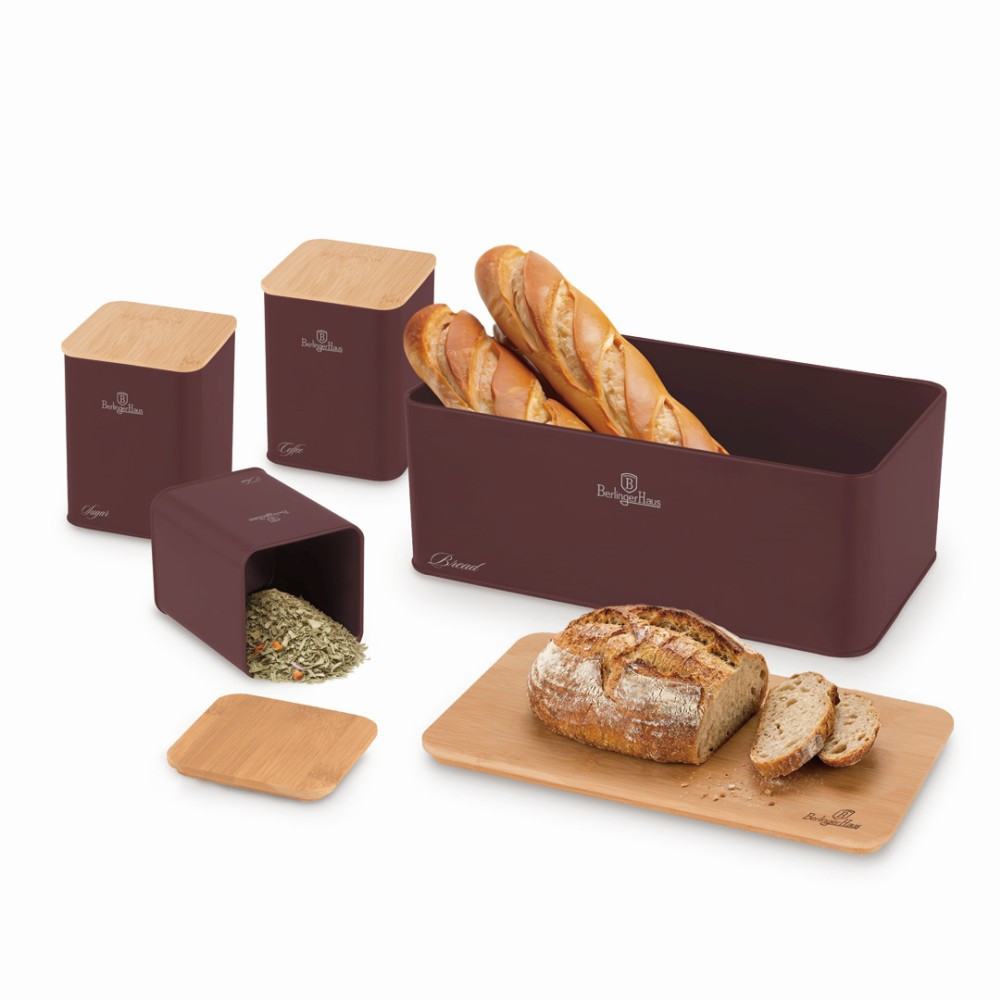 BERLINGERHAUS Chlebník a sada dóz na potraviny 4 ks Leonardo Collection BH-8900