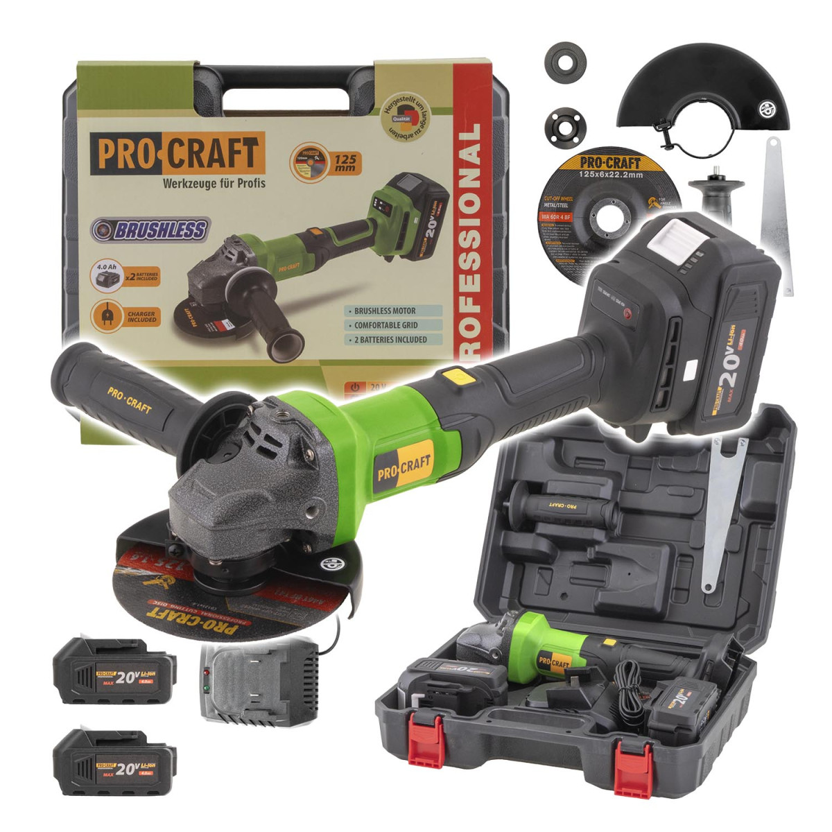 Procraft PGA20 aku úhlová bruska  , 125mm