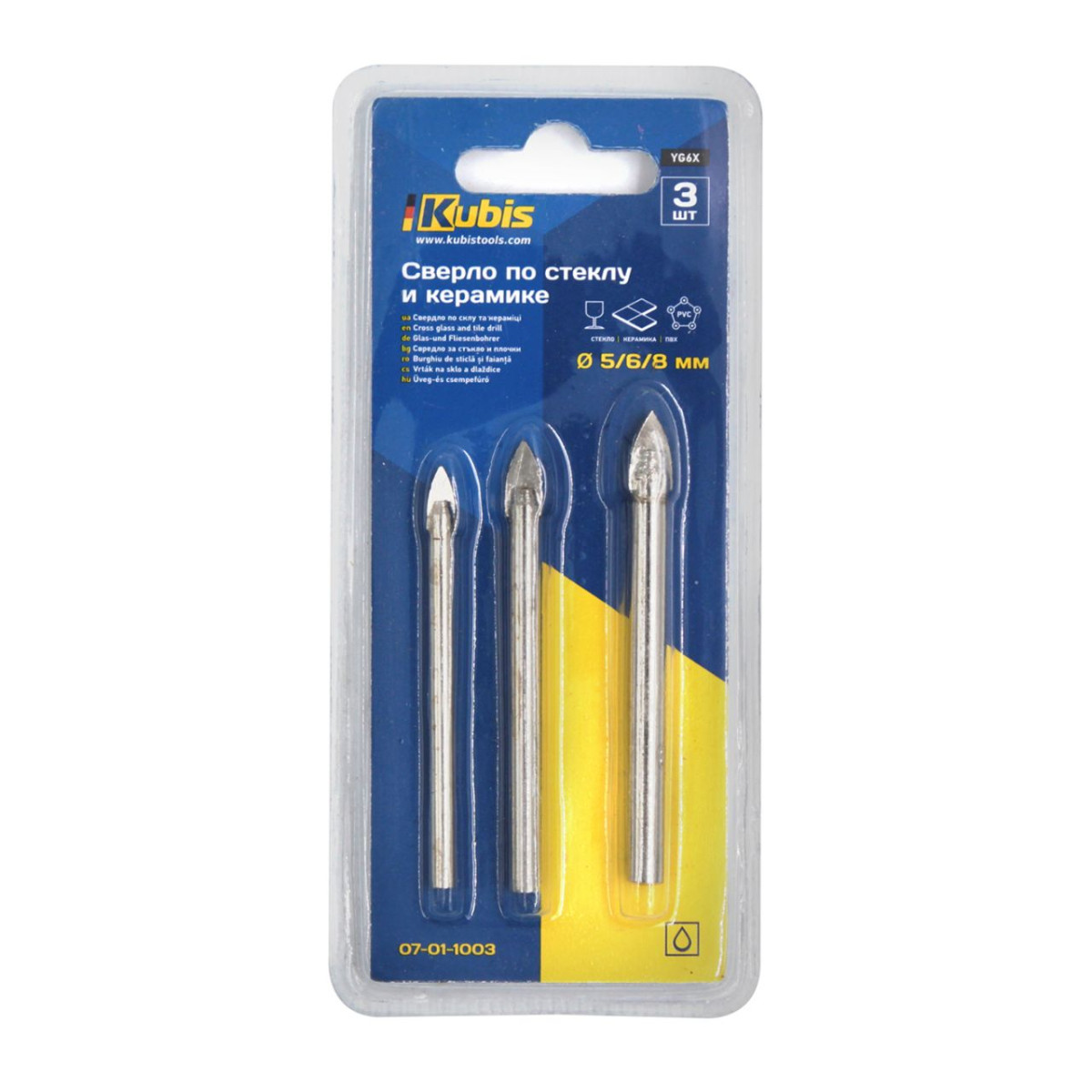 Procraft 07-01-1003 sada vrtáků na sklo a keramiku  2 břitě, sada 3 ks, 5/6/8 mm, YG6X