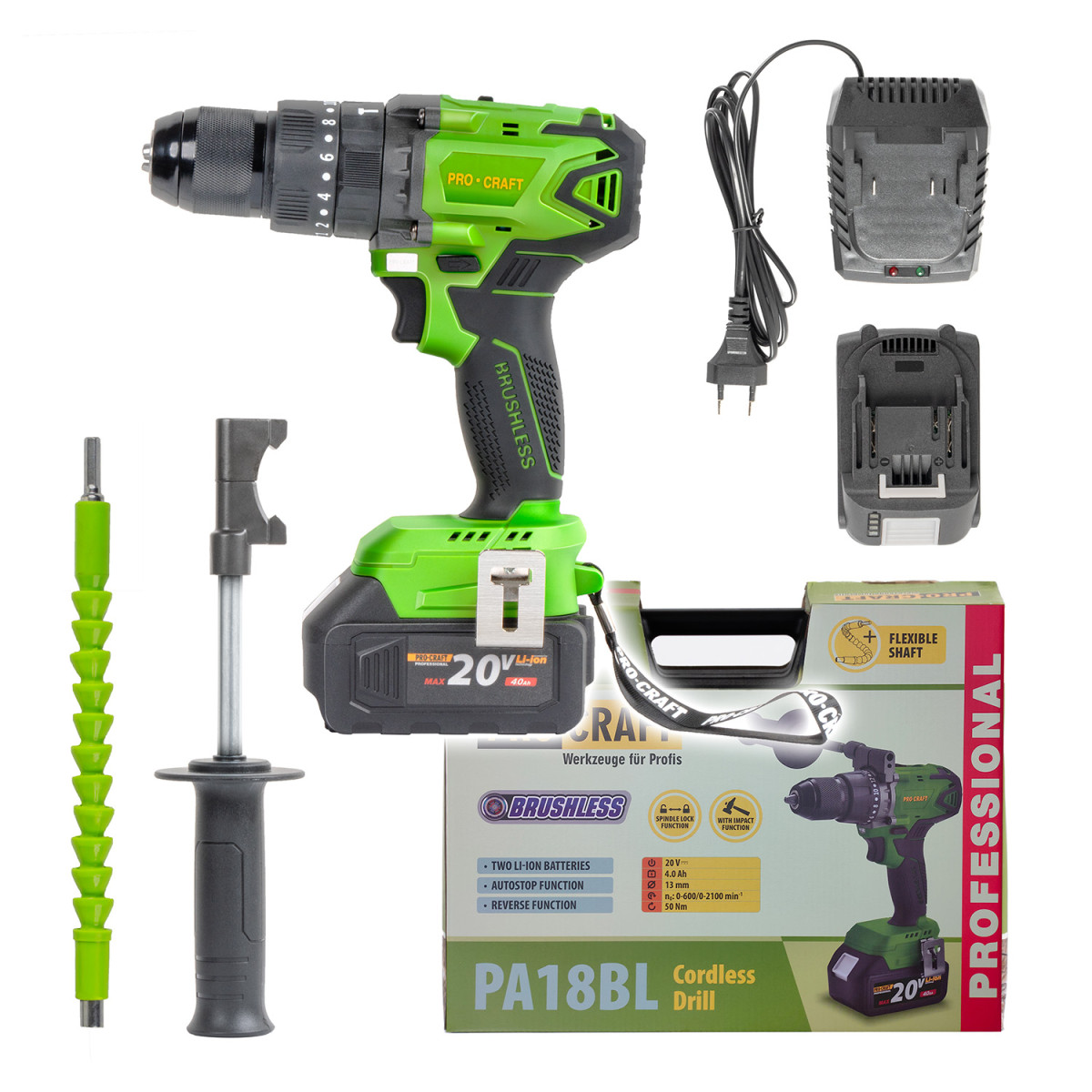 Procraft PA18BL 1B aku vrtací šroubovák s příklepem  PA18BL 1 baterie
