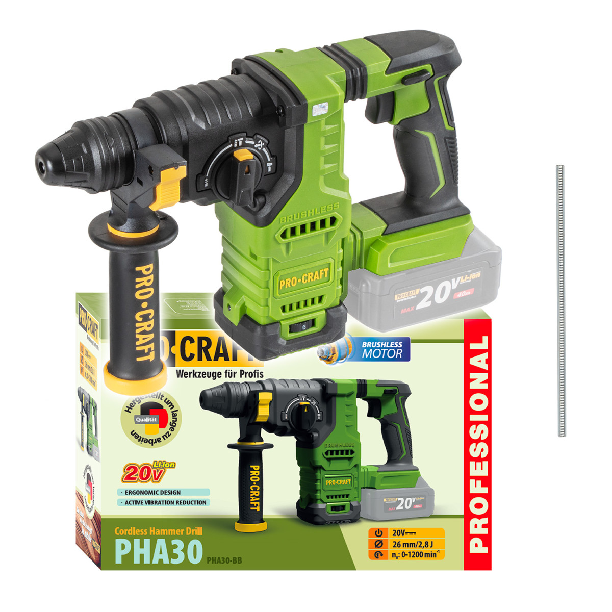 Procraft PHA30bb aku vrtací kladivo    (bez baterie a nabíječky)