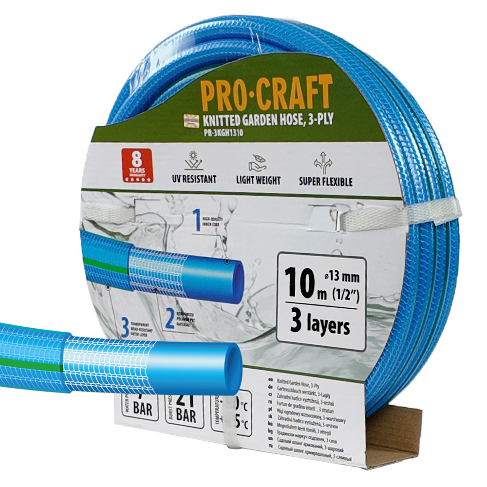 Procraft PR-3KGH1310 modrá zahradní hadice   3 vrstvy, 1/2