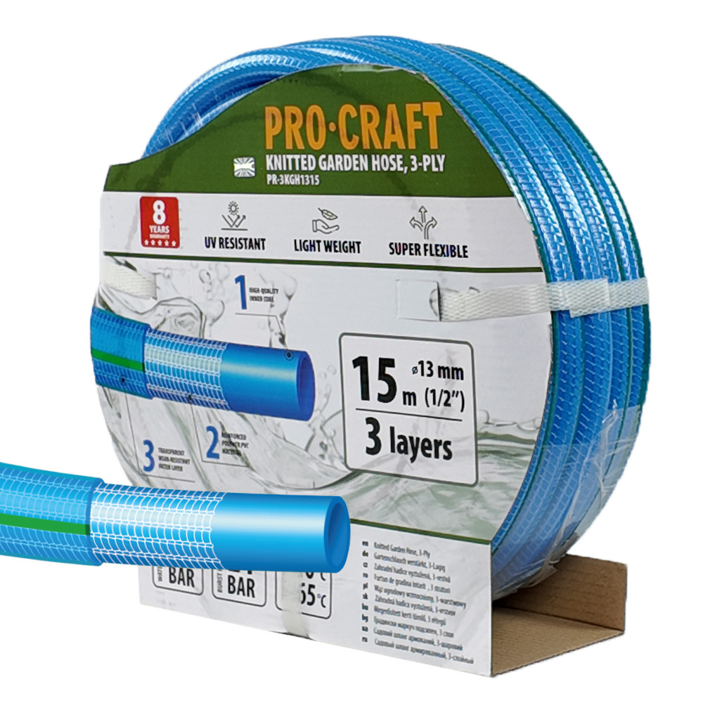 Procraft PR-3KGH1315 modrá zahradní hadice   3 vrstvy, 1/2