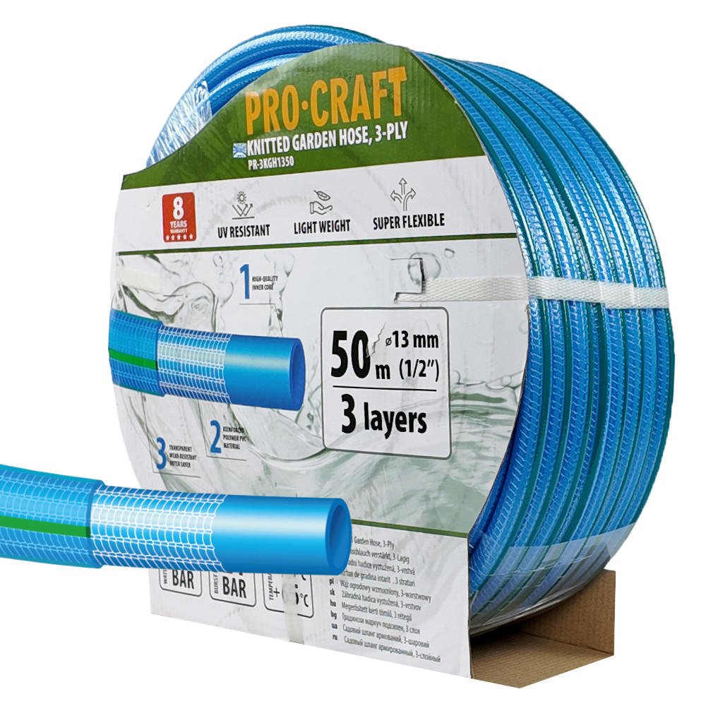 Procraft PR-3KGH1350 modrá zahradní hadice   3 vrstvy, 1/2