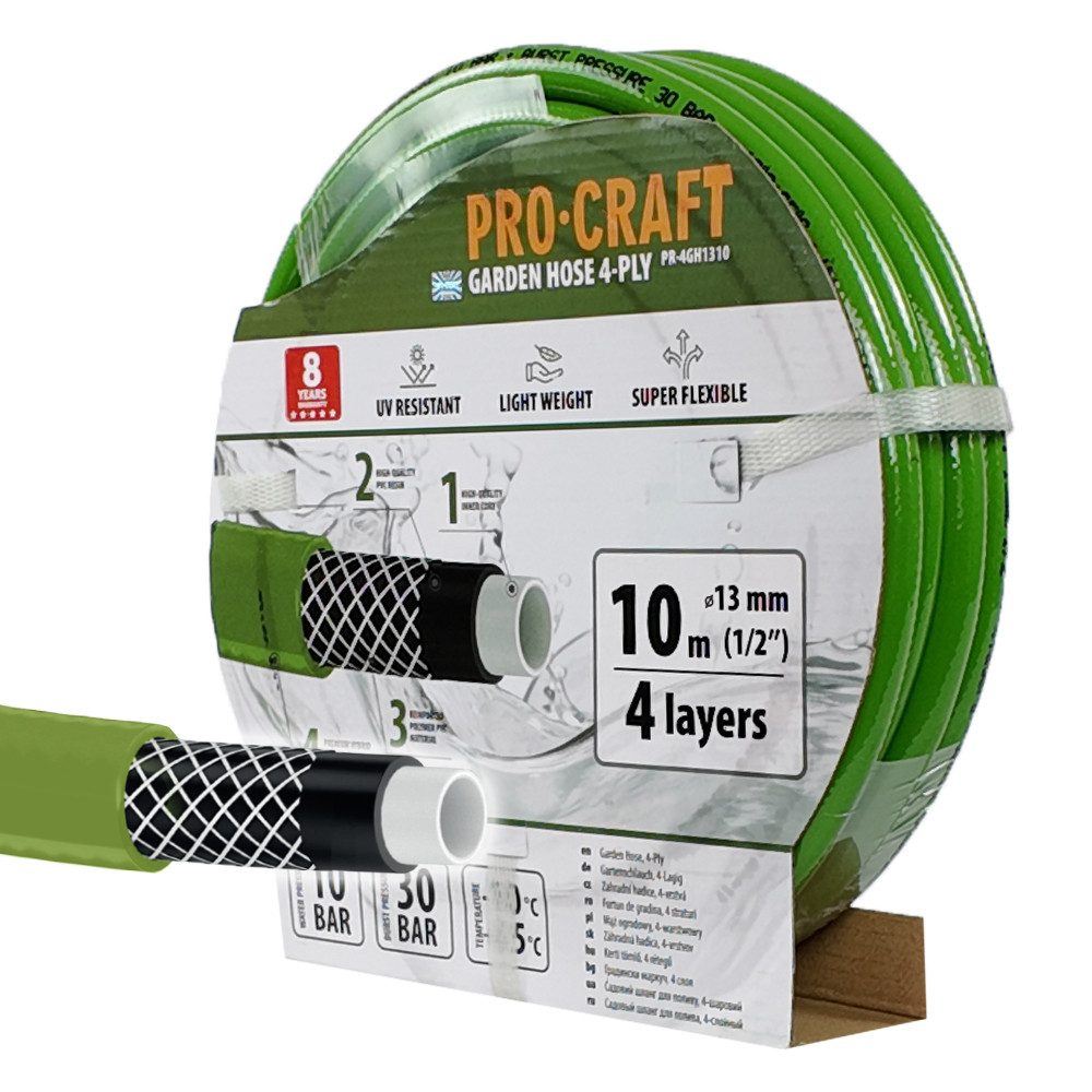 Procraft PR-4GH1310 zelená zahradní hadice   4 vrstvy, 1/2
