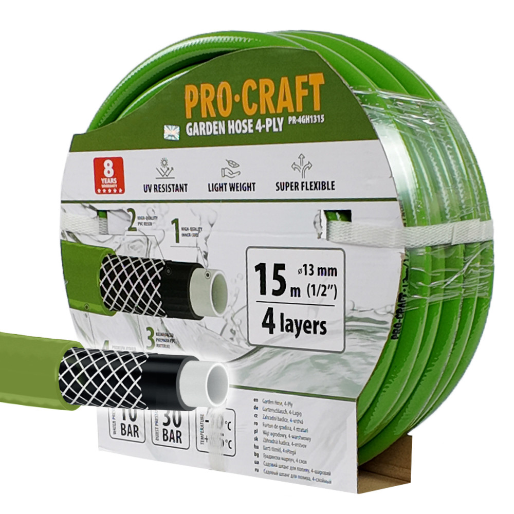 Procraft PR-4GH1315 zelená zahradní hadice   4 vrstvy, 1/2