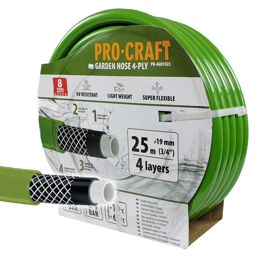 Procraft PR-4GH1925 zelená zahradní hadice   4 vrstvy, 3/4