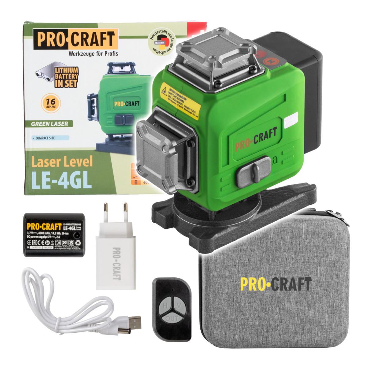 Procraft LE-4GL laser zelený liniový, křížový samonivelační