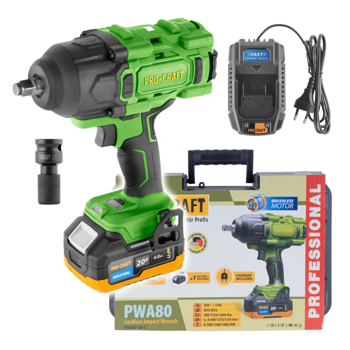 Procraft PWA80-1b-c aku rázový utahovák  PWA80 1b