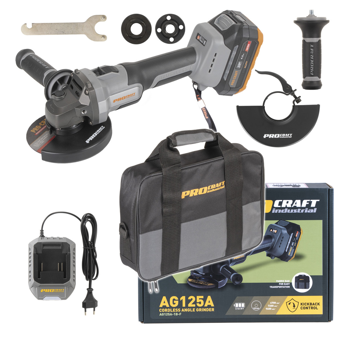 Procraft AG125A-1B-F aku úhlová bruska  Industrial  (Taška), 125mm