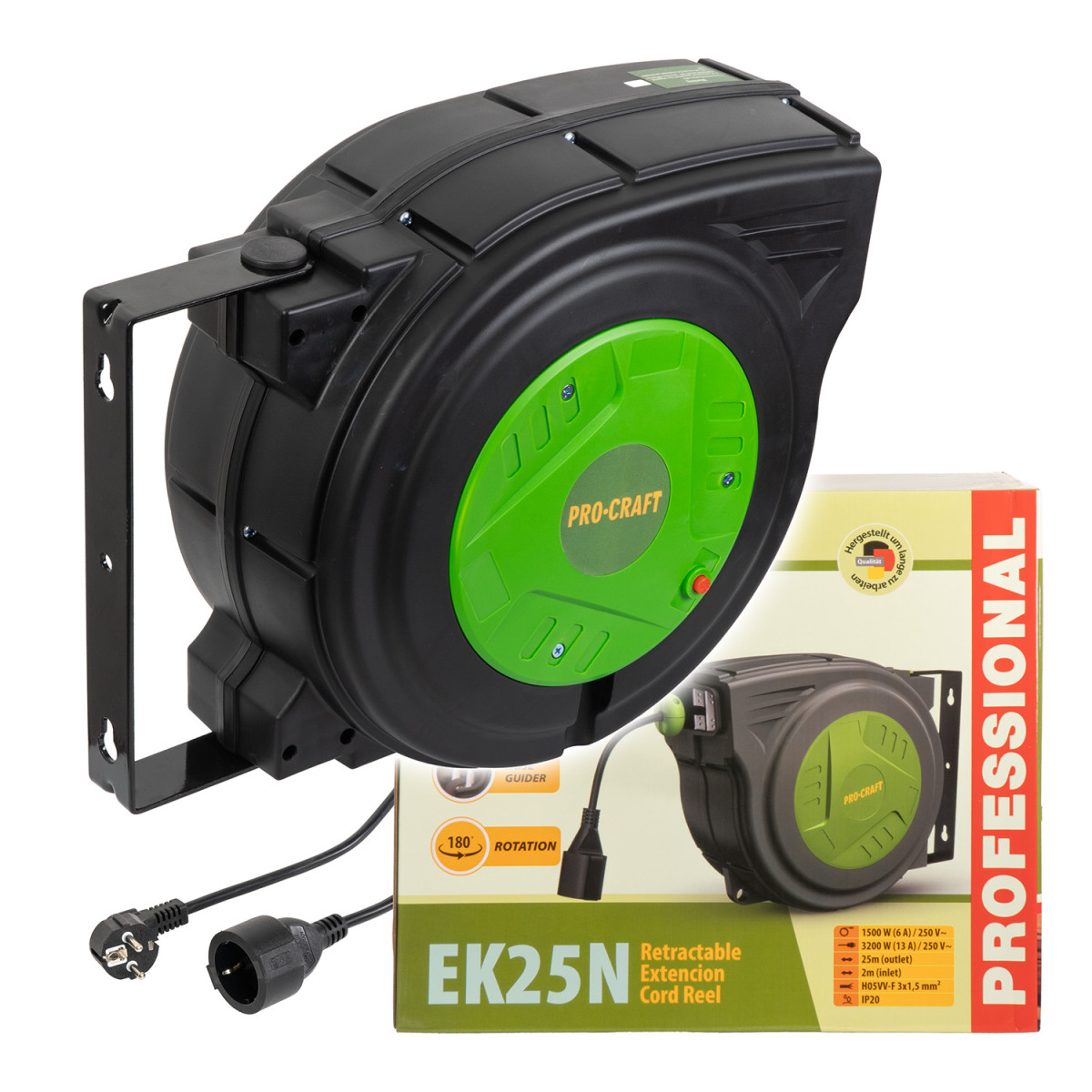 Procraft EK25N samonavíjecí prodlužovací kabel, buben