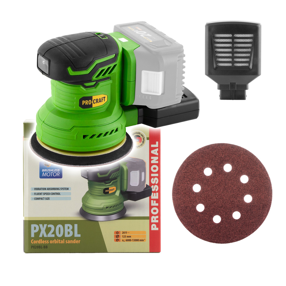 Procraft PX20BLbb excentrická aku bruska  PX20BL  (bez baterie a nabíječky)