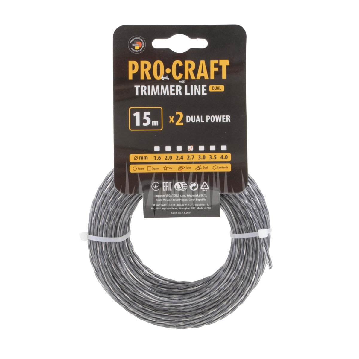 Procraft SP/J-2.7/15 struna žací (s výstuhou) (2.7mm) (15m) spirála