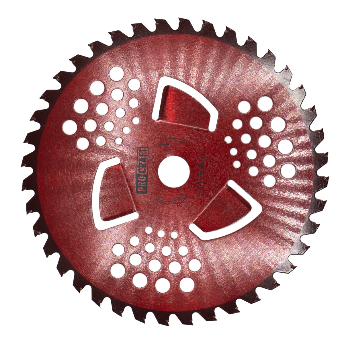 Procraft H/P-3/R nůž křovinořezu (kotouč) (D255*25.4) 40T s vnitřními čepelemi pro vysokou trávu (red)