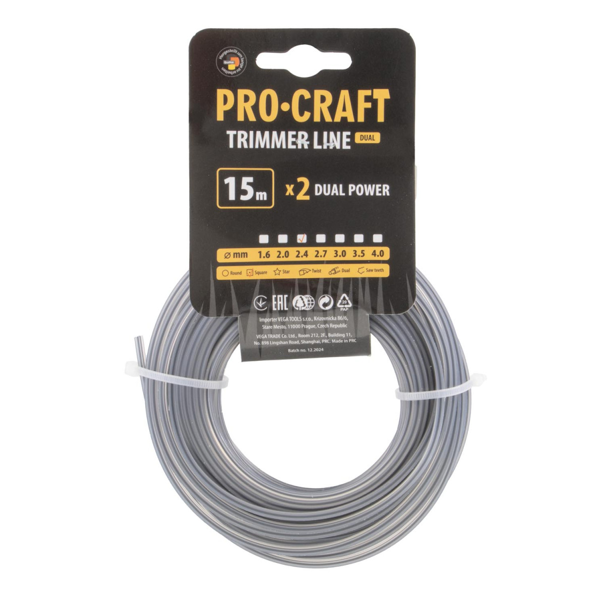 Procraft KV/J-2.4/15 struna žací (s výstuhou) (2.4mm) (15m) čtverec