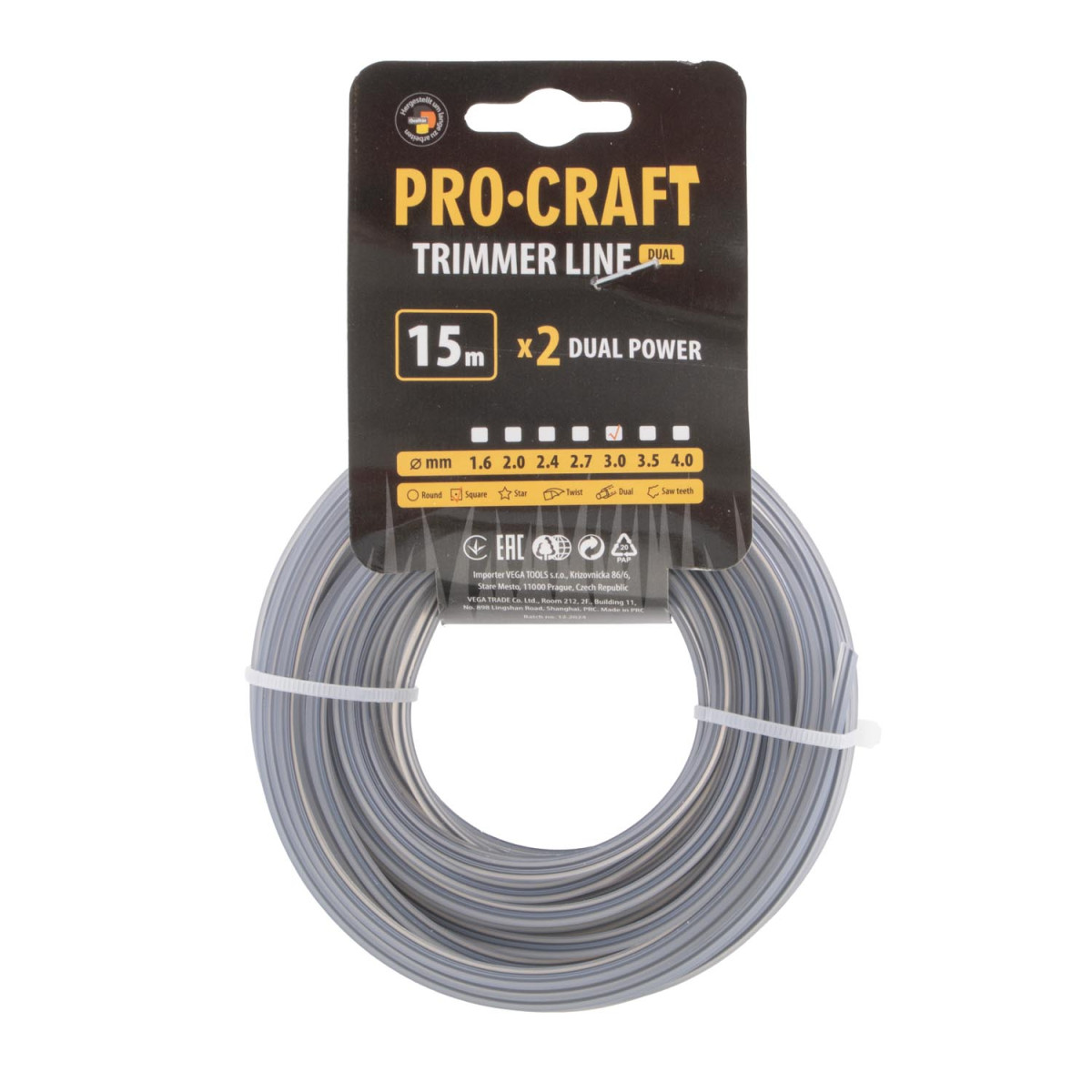 Procraft KV/J-3/15 struna žací (s výstuhou) (3mm) (15m) čtverec