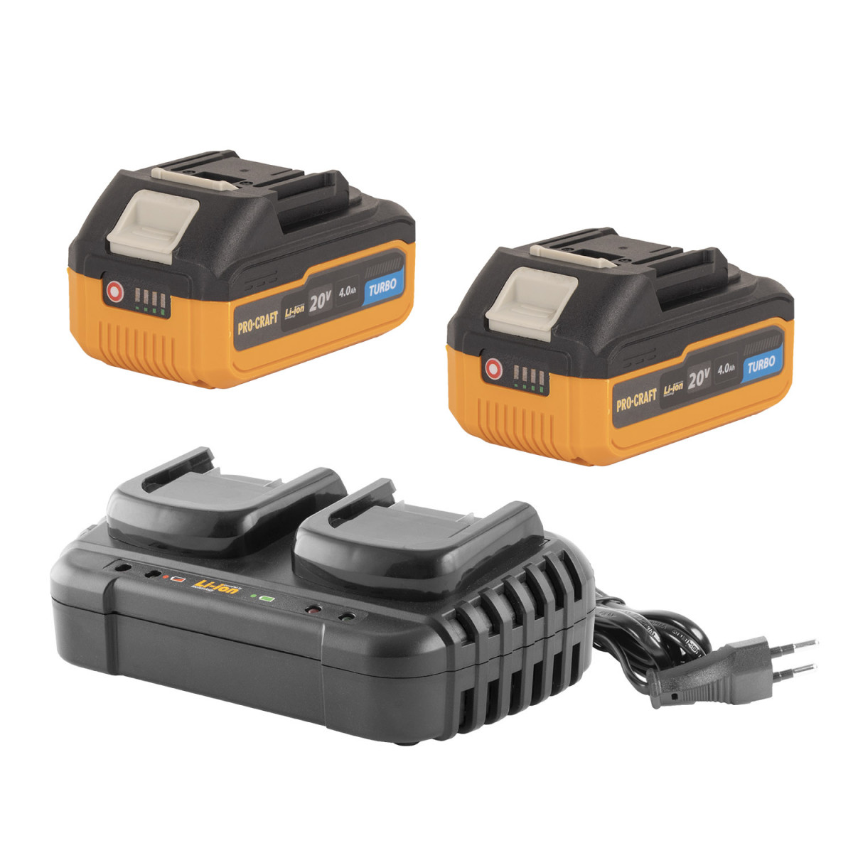 Procraft S20-4TURBO/20-2 sada dvě baterie 20V 4Ah  20/4 Turbo a nabíječka na dvě baterie 20/2