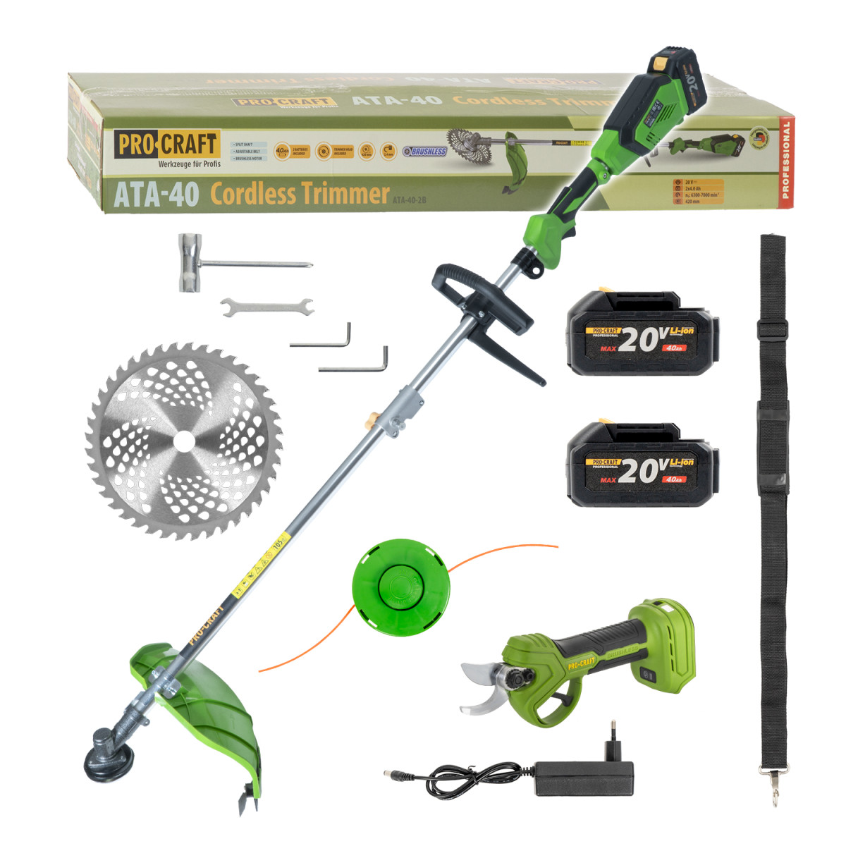 Procraft SATA-40/ES30Libb aku křovinořez a aku nůžky