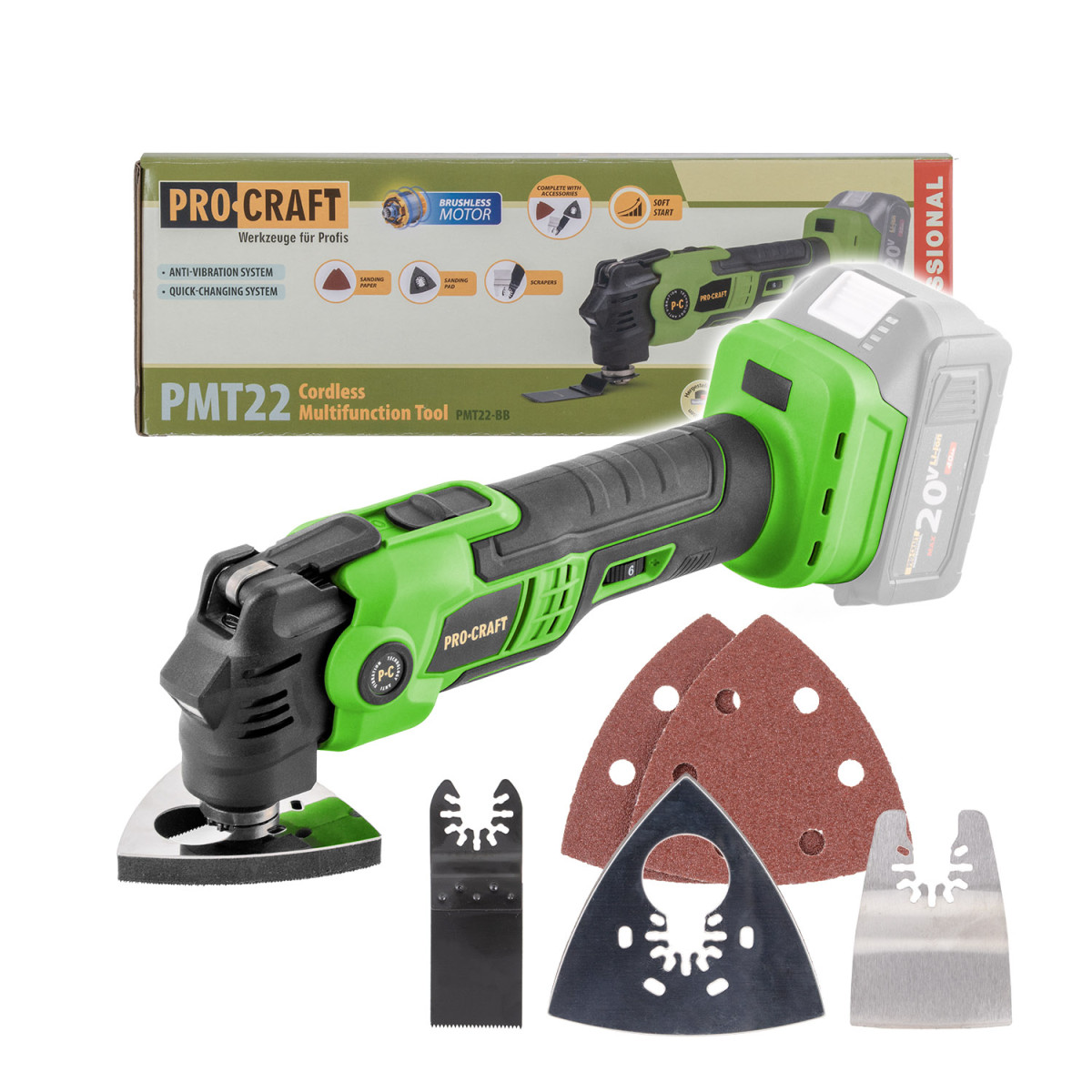 Procraft PMT22bb aku multifunkční oscilační bruska   (bez baterie a nabíječky)