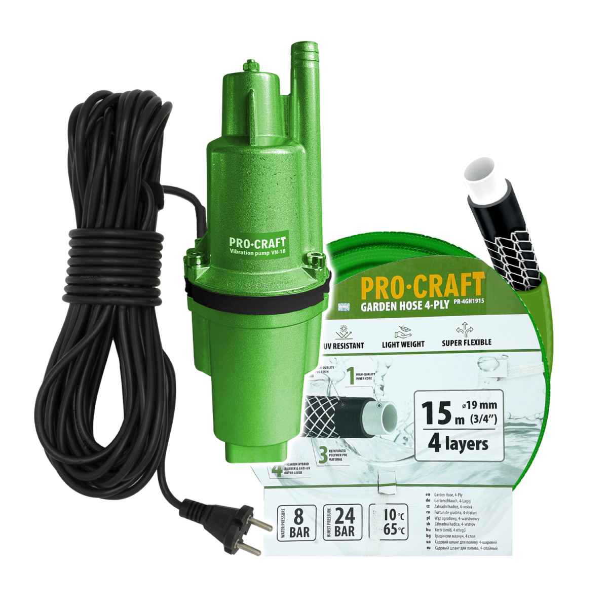 Procraft SVN-18 vibrační čerpadlo  VN-18 sada s hadicí 15m 3/4