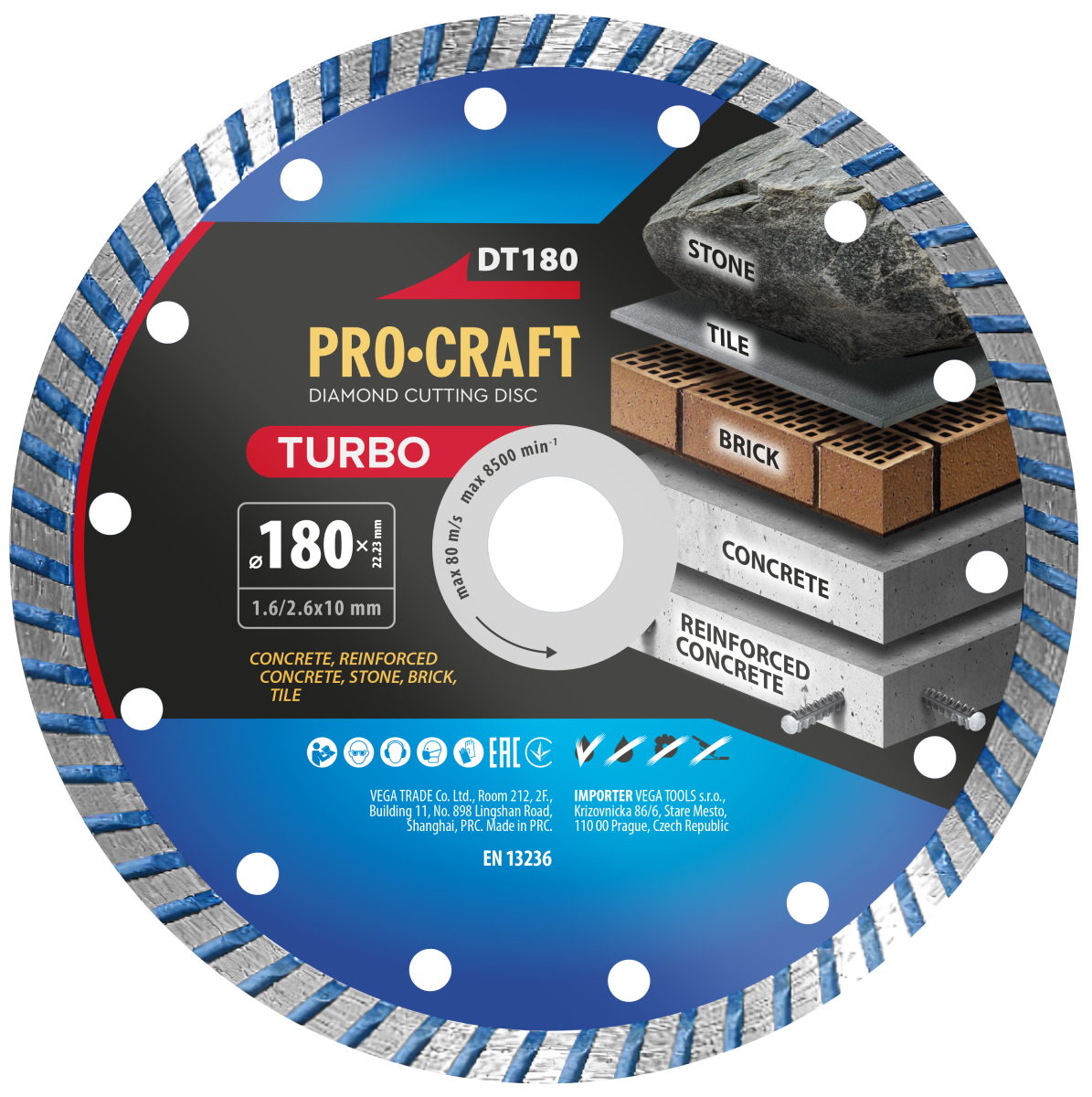 Procraft DT180 diamantový řezný kotouč Turbo