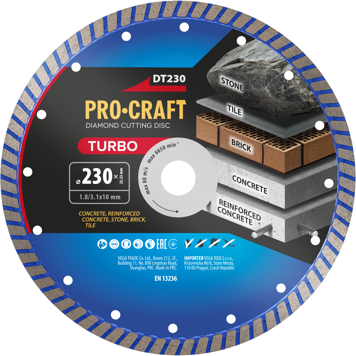 Procraft DT230 diamantový řezný kotouč Turbo
