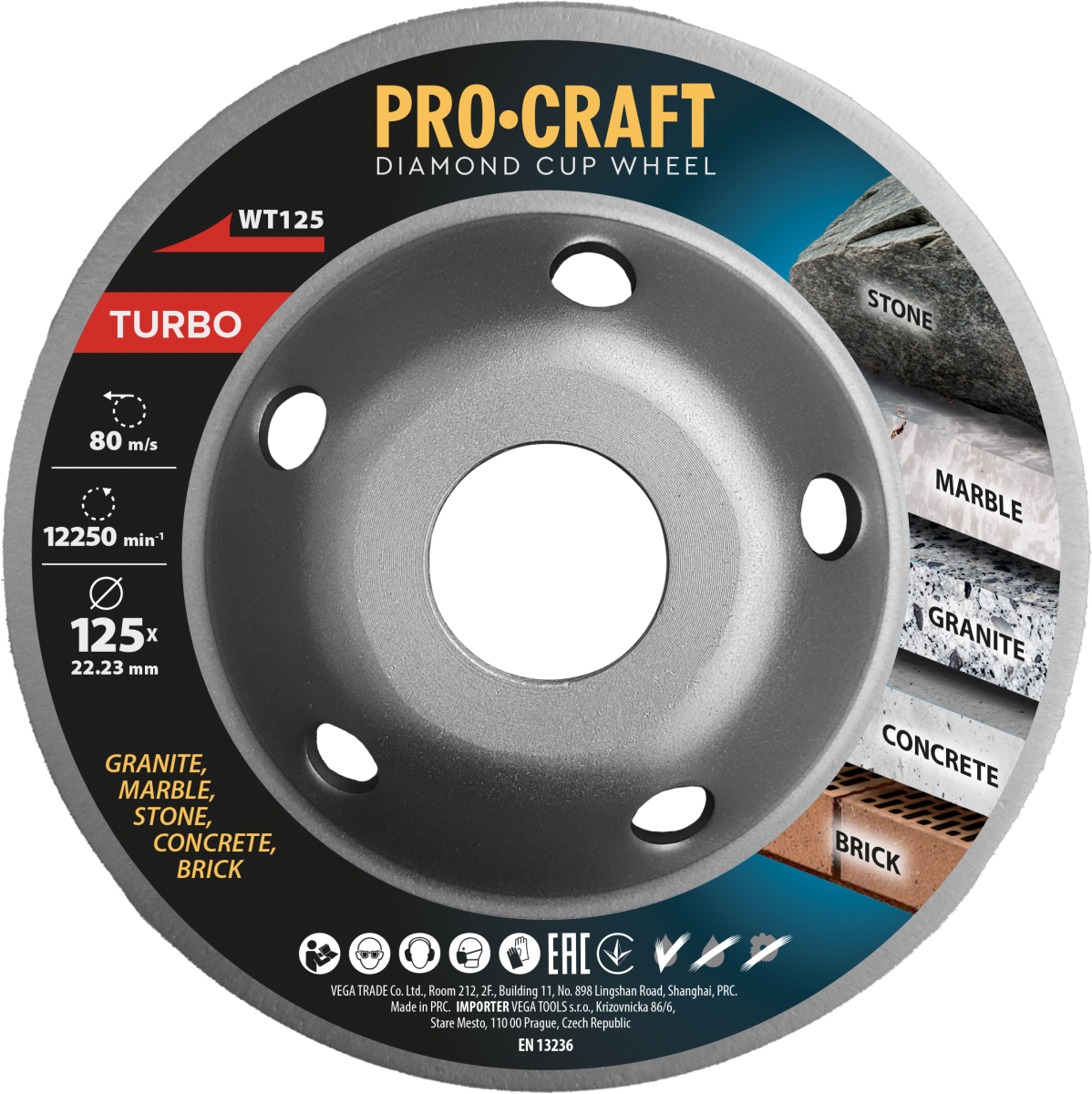 Procraft WT125 diamantový brusný kotouč (hrncový)   Turbo