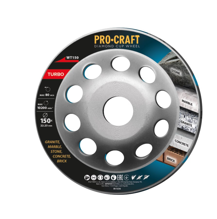 Procraft WT150 diamantový brusný kotouč (hrncový)   Turbo