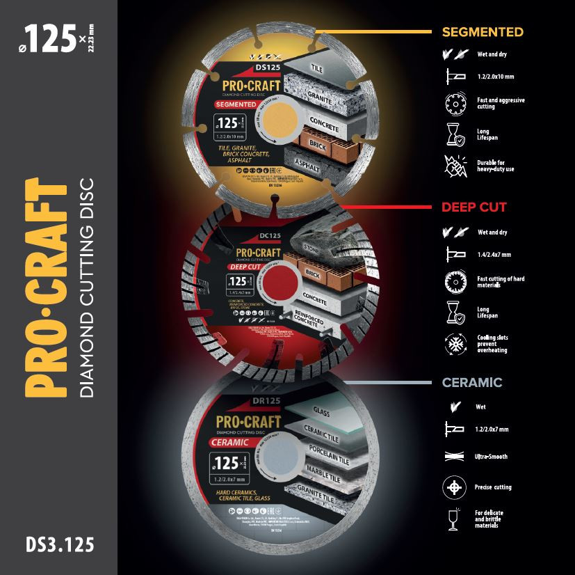 Procraft DS3.125 sada diamantových kotoučů   (DS125/DR125/DC125)