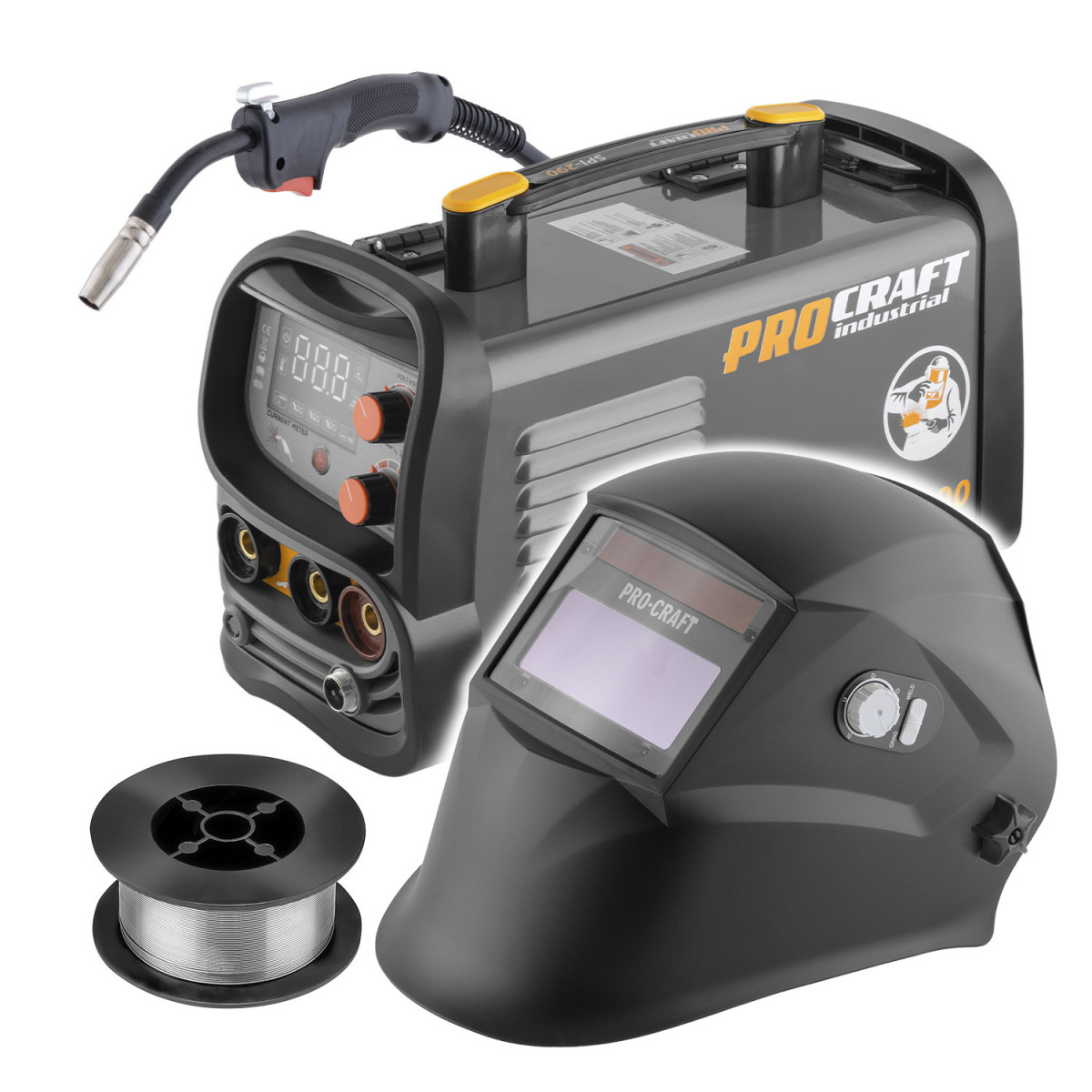 Procraft SSPI-290/FW81/SHP100-90 sada kombinovaná svářečka SPI-290 + svařovací drát FW81 + kukla svářečská SHP100-90