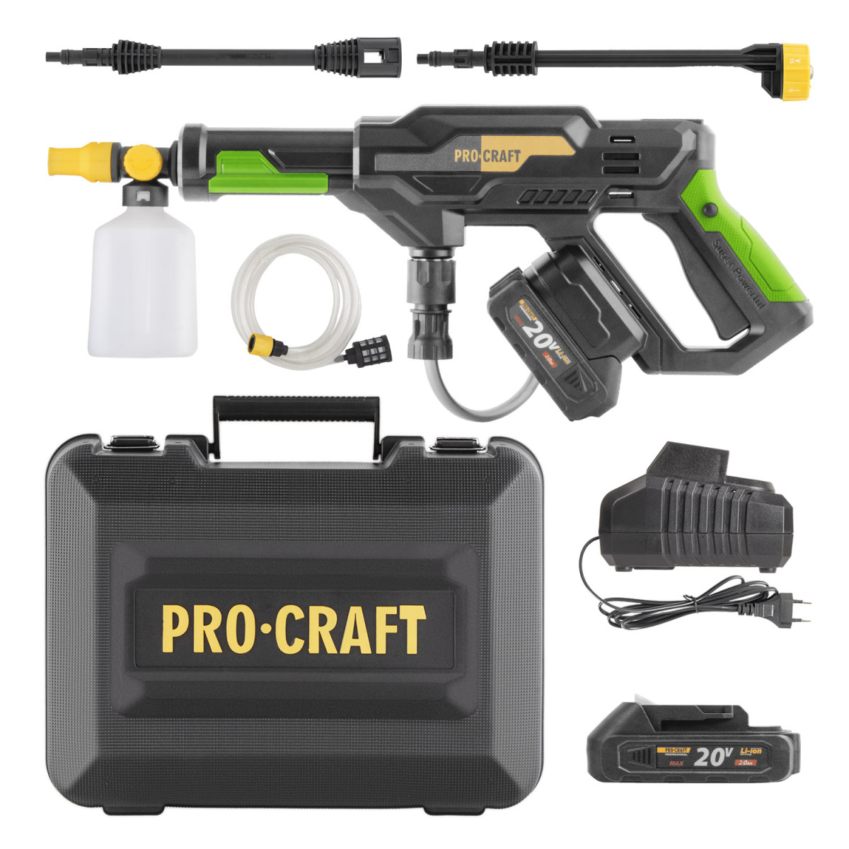 Procraft SCW20/20-2A sada aku tlaková myčka  CW20 + baterie 20/2A a nabíječka 20/1