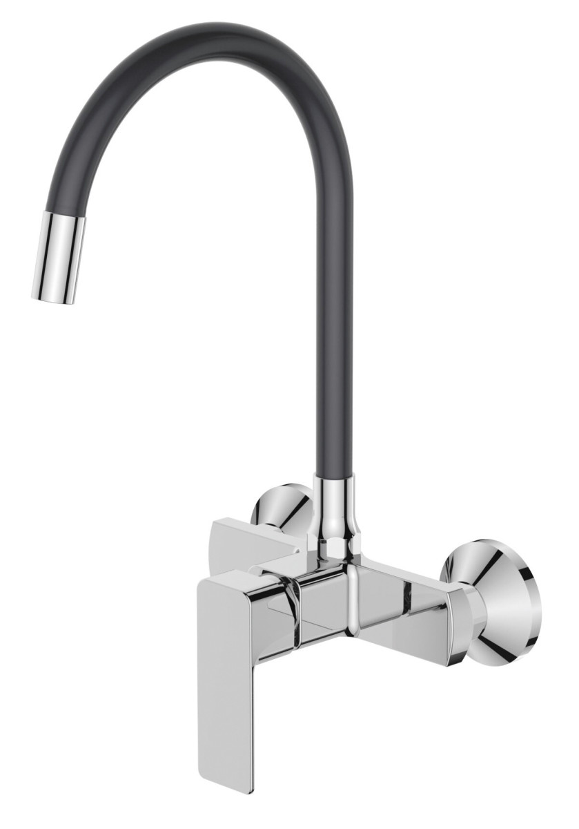 Dřezová baterie nastěnná s flexi výtokem MIXXUS PREMIUM KUBUS 005 REFL.GRAY, šedá