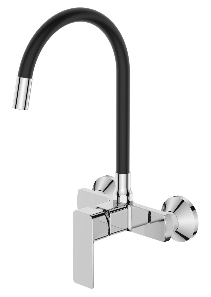 Dřezová baterie nastěnná s flexi výtokem MIXXUS PREMIUM KUBUS 005 REFL.BLACK, černá