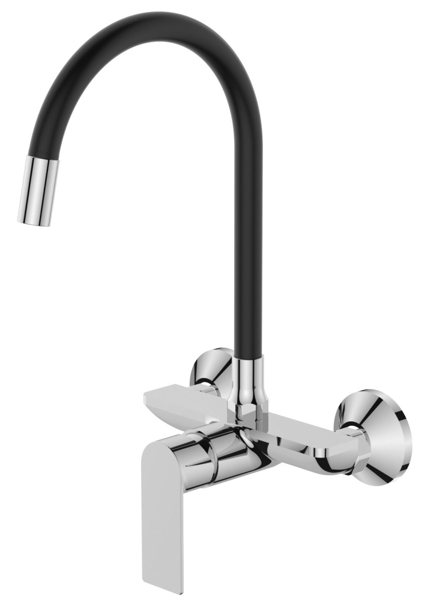 Dřezová baterie nastěnná s flexi výtokem MIXXUS PREMIUM ALEX 005 REFL.BLACK, černá