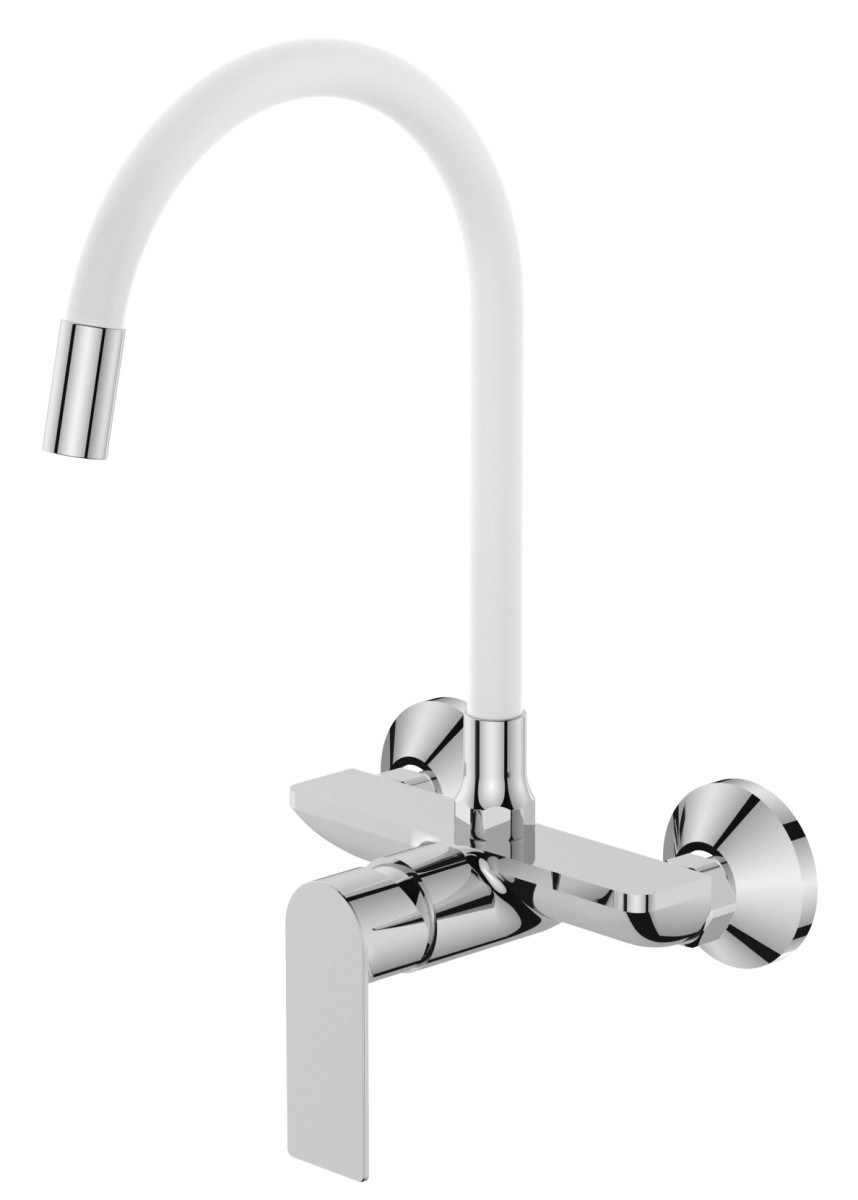 Dřezová baterie nastěnná s flexi výtokem MIXXUS PREMIUM ALEX 005 REFL.WHITE, bílá