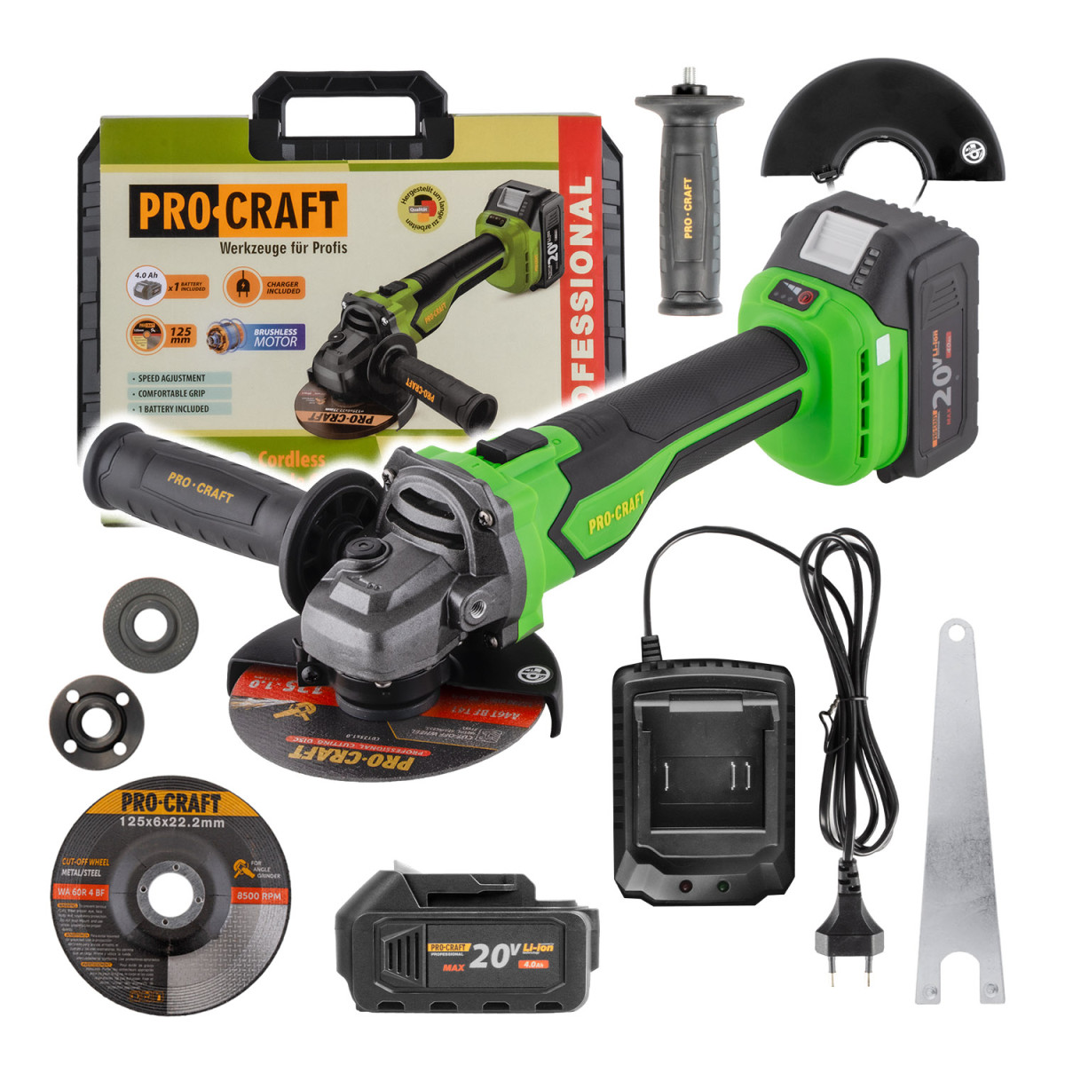 Procraft PGA22-1B-C aku úhlová bruska  PGA22, 125mm