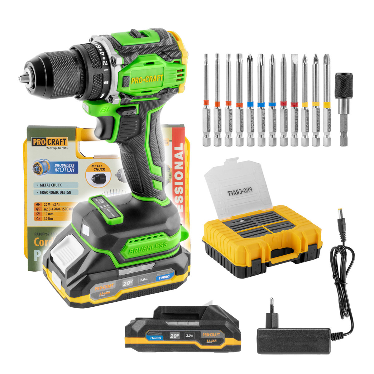 Procraft PA18Pro2-1B-C aku šroubovák  PA18Pro2 + sada bitů