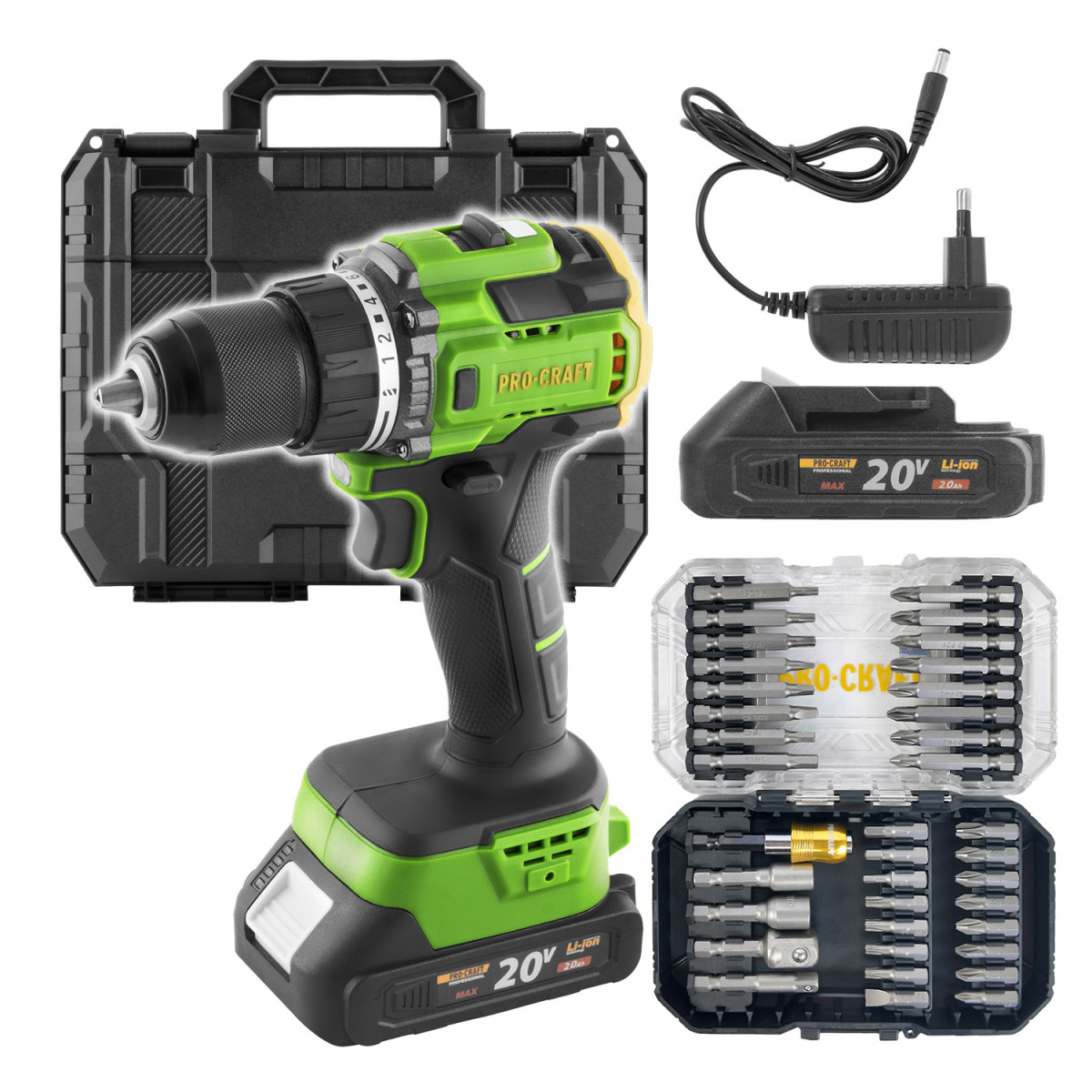 Procraft SPA18LiH-1B-C/BS-37 aku vrtací šroubovák  PA18LiH  se sadou bitů BS-37