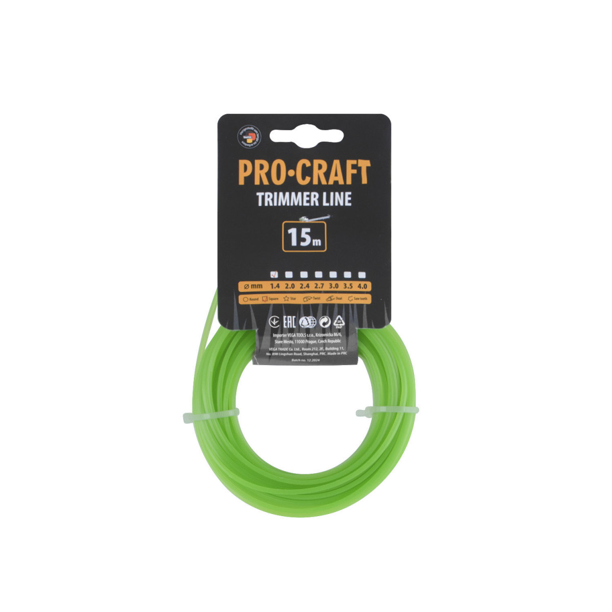 Procraft KV-1.4/15 struna žací  (1.4mm) (15m) čtverec