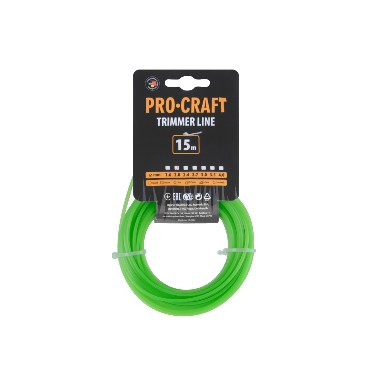Procraft KV-2/15 struna žací  (2mm) (15m) čtverec