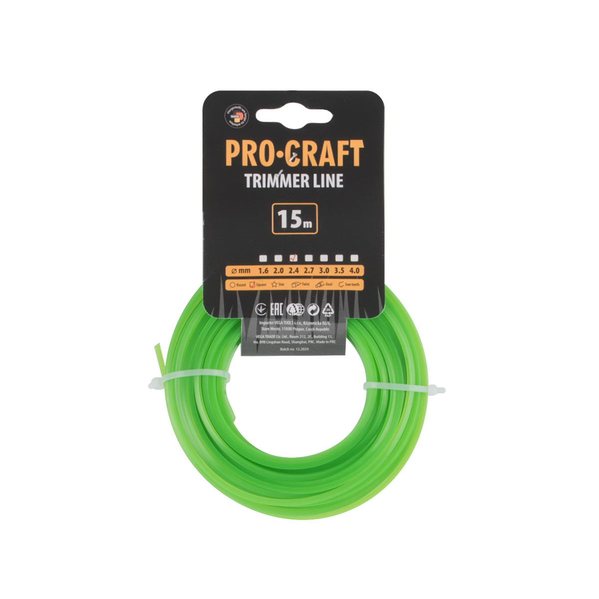 Procraft KV-2.4/15 struna žací  (2.4mm) (15m) čtverec