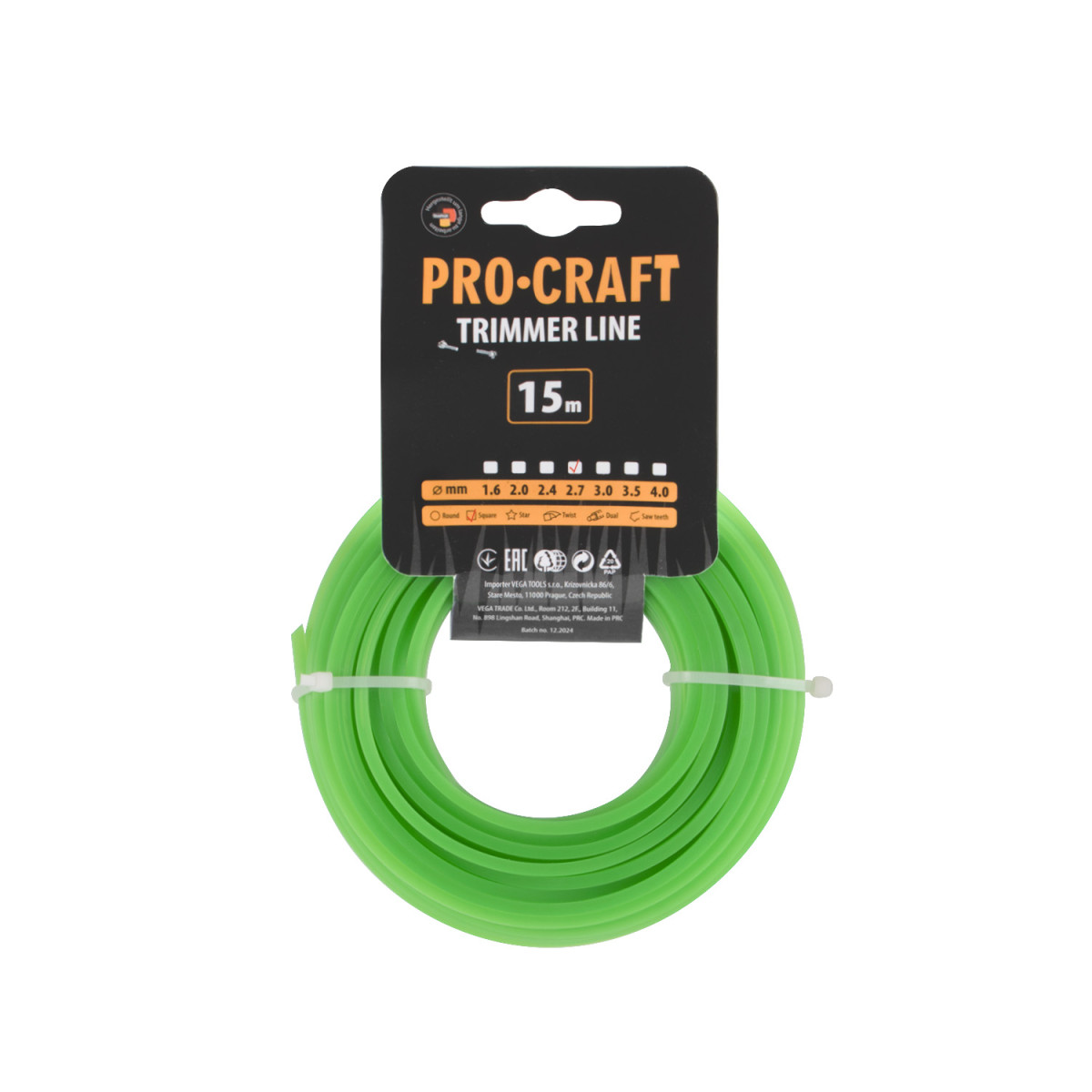 Procraft KV-2.7/15 struna žací  (2.7mm) (15m) čtverec